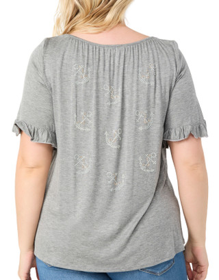 Thumbnail 2: AMANA Amana Plus Short Sleeve Embellished Anchor Top 