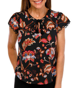 Thumbnail 1: Thomas & Olivia Thomas & Olivia Petite Sleeveless Tie Neck Floral Top 