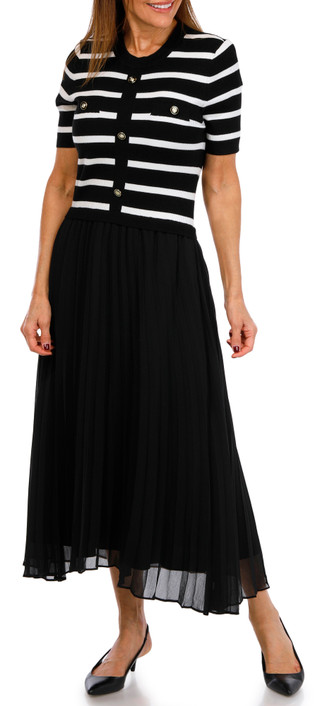 Thumbnail 1: Ellen Tracy Ellen Tracy Short Sleeve Twofer Pleated Skirt Maxi Dress 