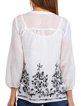 Thumbnail 2: FIGUEROA & FLOWER Figueroa & Flower Petite 3/4 Embroidered Floral Button Top 