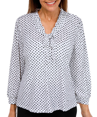 Thumbnail 1: Adrianna Papell Adrianna Papell Womens 3/4 Sleeve Polka Dot Tie Neck Top 