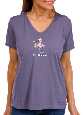 Thumbnail 1: Life is Good Life Is Good Womens Flamingo Cocktail V-Neck T-Shirt 