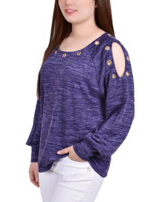 Thumbnail 2: NY COLLECTION NY Collection Petite L/S Shoulder Cutout Tunic With Grommets 