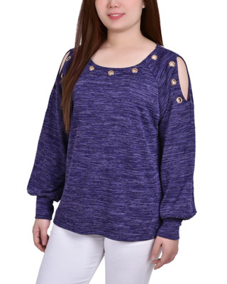 Thumbnail 1: NY COLLECTION NY Collection Petite L/S Shoulder Cutout Tunic With Grommets 