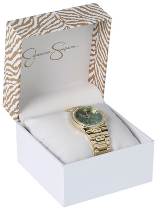 Thumbnail 1: Jessica Simpson Jessica Simpson Womens Gold and CZ Green Dial Watch 