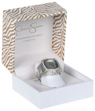 Thumbnail 1: Jessica Simpson Jessica Simpson Womens Silver and CZ Ring Watch 