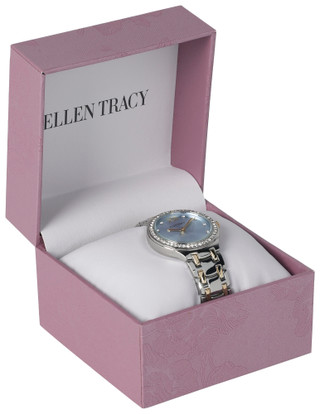 Thumbnail 1: Ellen Tracy Ellen Tracy Womens Two Tone CZ Blue Dial Watch 