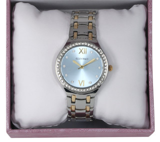 Thumbnail 2: Ellen Tracy Ellen Tracy Womens Two Tone CZ Blue Dial Watch 