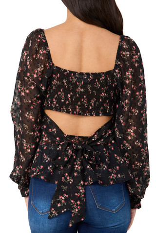 Thumbnail 2: Trixxi Trixxi Juniors Long Sleeve Smocked Open Back Top 