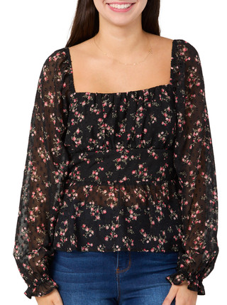 Thumbnail 1: Trixxi Trixxi Juniors Long Sleeve Smocked Open Back Top 