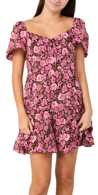 Thumbnail 1: Crystal Doll Crystal Doll Juniors Short Puff Sleeve Floral Dress 