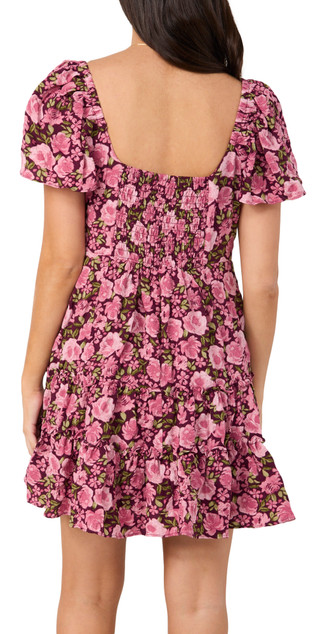 Thumbnail 2: Crystal Doll Crystal Doll Juniors Short Puff Sleeve Floral Dress 