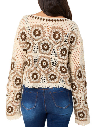 Thumbnail 2: REBELLION Rebellion Juniors Long Sleeve Knit Geo Crochet Top 
