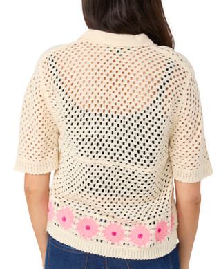 Thumbnail 2: REBELLION Rebellion Juniors Short Sleeve Crochet Button Down Crop Top 
