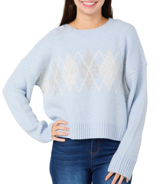 Thumbnail 1: Pink Rose Pink Rose Juniors Crew Neck Argyle Pullover Sweater 