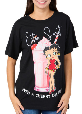 Thumbnail 1: BETTY BOOP Betty Boop Juniors Short Sleeve Extra Sweet Graphic Tee 