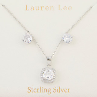 Thumbnail 1: Lauren Lee Lauren Lee Sterling Round CZ Boxed Earring and Necklace Set 