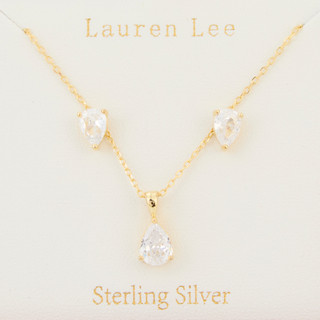 Thumbnail 1: Lauren Lee Lauren Lee Gold Sterling CZ Boxed Earring and Necklace Set 