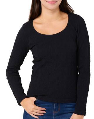 Thumbnail 1: BUNULU Bunulu Womens Long Sleeve Textured Scoop Top 