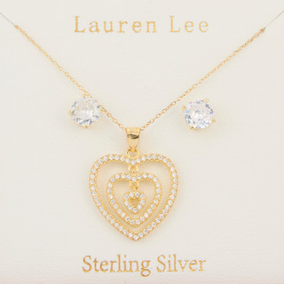 Thumbnail 1: Lauren Lee Lauren Lee Gold Sterling CZ Boxed Earring and Necklace Set 