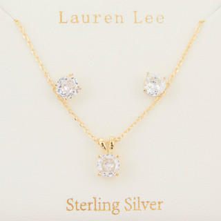 Thumbnail 1: Lauren Lee Lauren Lee Gold Sterling CZ Boxed Earring and Necklace Set 