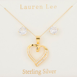 Thumbnail 1: Lauren Lee Lauren Lee Gold Sterling CZ Boxed Earring and Necklace Set 