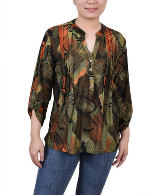 Thumbnail 1: NY COLLECTION NY Collection Womens Petite 3/4 Sleeve Roll Tab Pullover Top 
