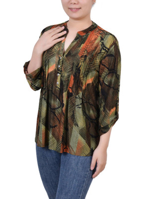 Thumbnail 3: NY COLLECTION NY Collection Womens Petite 3/4 Sleeve Roll Tab Pullover Top 