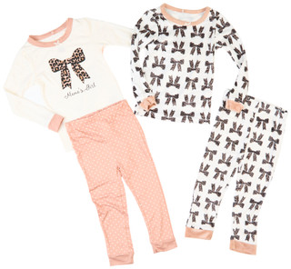 Thumbnail 1: Cutie Pie Baby Cuite Pie Baby Toddler Girls 4 Pc Cheetah & Bows Pajama Set 