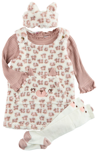 Thumbnail 1: Little Lass Little Lass Baby Girls 4 Pc Sherpa Jumper Dress Set 