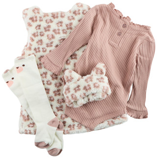 Thumbnail 2: Little Lass Little Lass Baby Girls 4 Pc Sherpa Jumper Dress Set 
