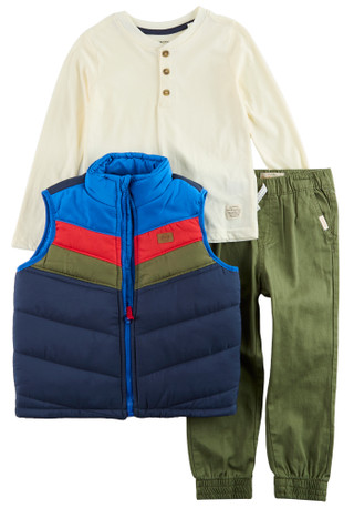 Thumbnail 1: Weatherproof Weatherproof Little Boys 3 Pc Long Sleeve Tee & Vest Set 