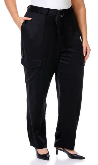 Thumbnail 1: NY COLLECTION NY Collection Plus Belted Cargo Scuba Pants 