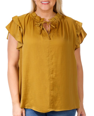 Thumbnail 1: DKNY DKNY Plus Short Sleeve Ruffle Neck Tie Top 