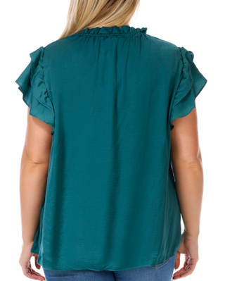 Thumbnail 2: DKNY DKNY Plus Short Sleeve Ruffle Neck Tie Top 