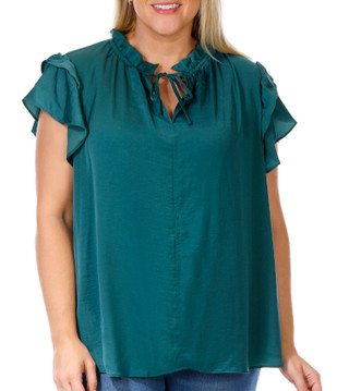 Thumbnail 1: DKNY DKNY Plus Short Sleeve Ruffle Neck Tie Top 