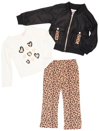 Thumbnail 1: Little Lass Little Lass Toddler Girls 3 Pc Jacket Cheetah Top Pants Set 
