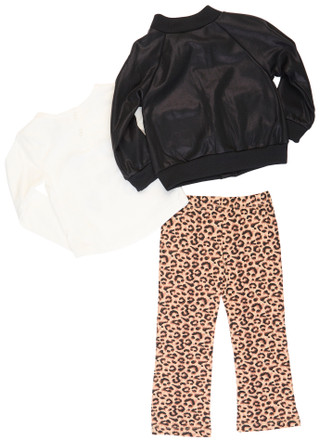 Thumbnail 2: Little Lass Little Lass Toddler Girls 3 Pc Jacket Cheetah Top Pants Set 