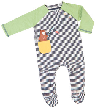 Thumbnail 1: Mud Pie Baby Boys Long Sleeve Fishing Bear Applique Sleeper 