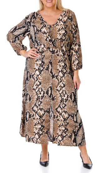 Thumbnail 1: HARLOW & ROSE Harlow & Rose Plus 3/4 Sleeve Midi Snake Print Dress 