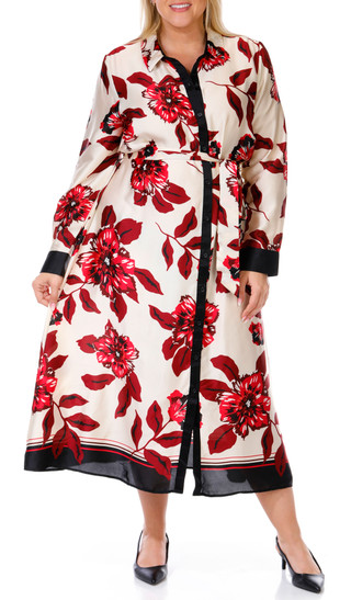 Thumbnail 1: HARLOW & ROSE Harlow & Rose Plus Long Sleeve Button Down Midi Shirt Dress 