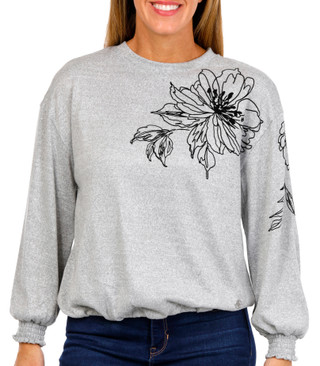 Thumbnail 1: ADRIENNE VITTADINI Adrienne Vittadini Womens Long Sleeve Floral Hacci Top 