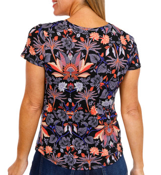 Thumbnail 2: Blue Sol Blue Sol Womens Short Sleeve Floral Print Luxey V-Neck Top 