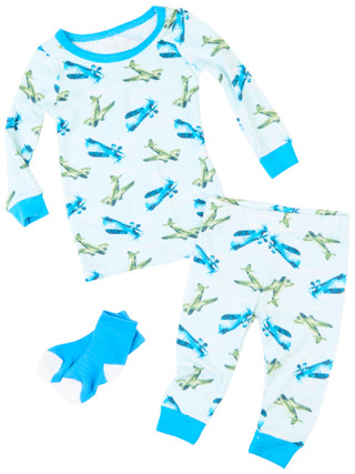 Thumbnail 1: Sleep On It Sleep On It Baby Boys 2 Pc Airplanes Pajama Set with Socks 