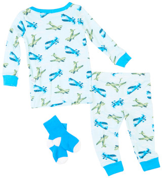 Thumbnail 2: Sleep On It Sleep On It Baby Boys 2 Pc Airplanes Pajama Set with Socks 