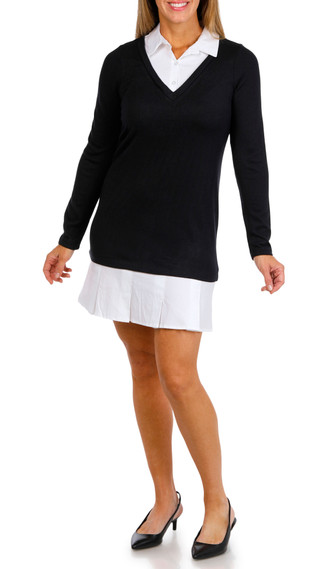 Thumbnail 2: Absolutely Famous Absolutely Famous Womens Long Sleeve Twofer Pleated Dress 