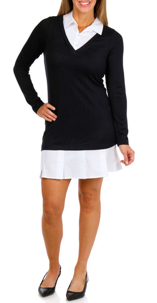 Thumbnail 1: Absolutely Famous Absolutely Famous Womens Long Sleeve Twofer Pleated Dress 