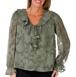 Thumbnail 1: ADYSON PARKER Adyson Parker Womens Long Sleeve V Neck Ruffle Top 