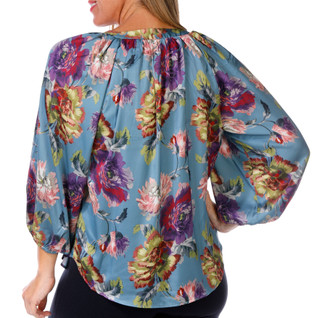 Thumbnail 2: ELIE TAHARI Elie Tahari Womens 3/4 Sleeve Floral Keyhole Neck Top 