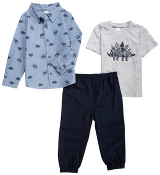 Thumbnail 1: PL KIDS PL Kids Toddler Boys 3 Pc Dino Shirt Pant Knit Tee Set 